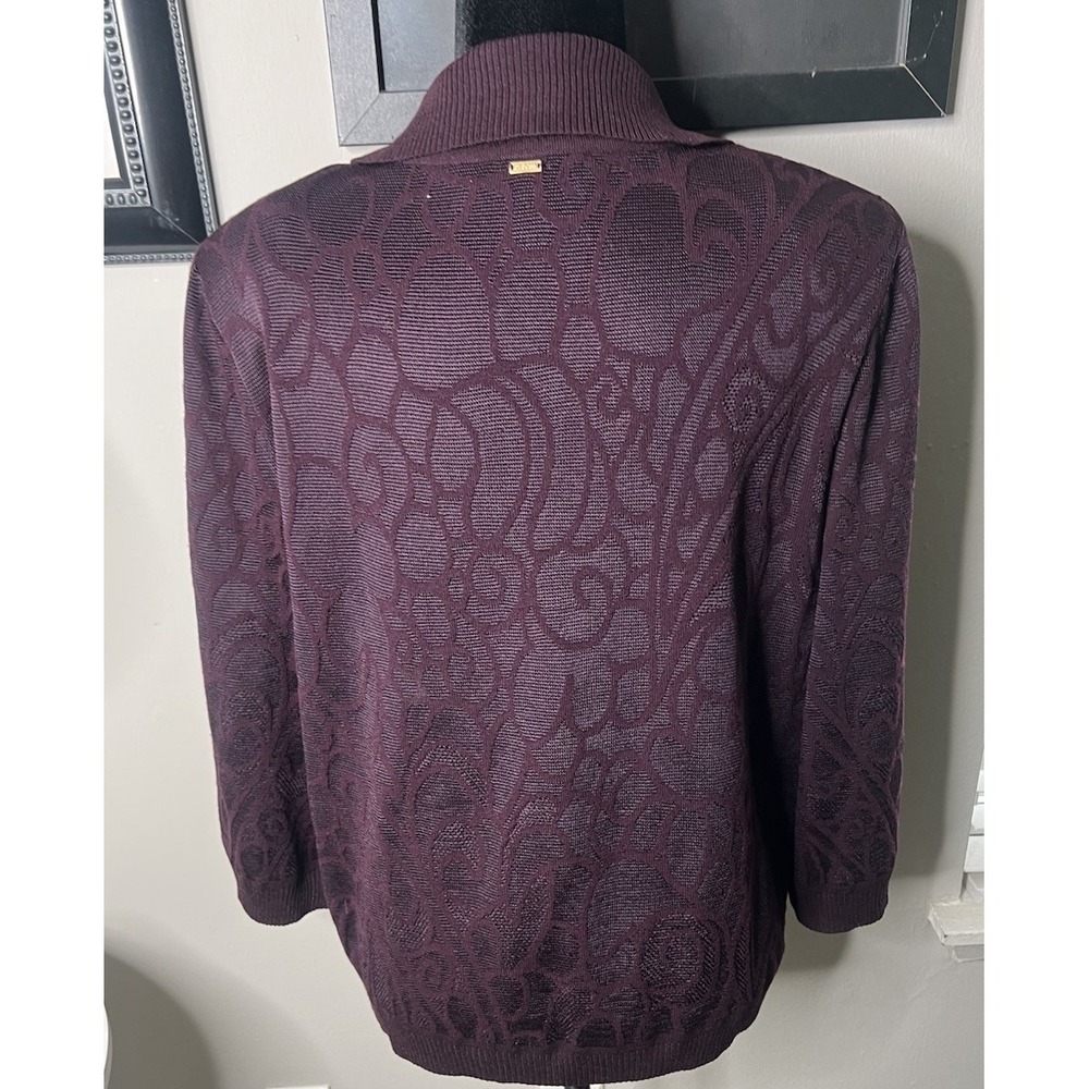 St. John (black Label) Long Sleeve Full Zip V-neck Cardigan Burgundy L Floral - Picture 5 of 6
